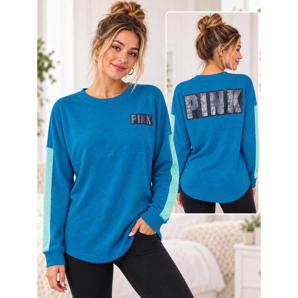 Victoria Secret PINK Sweatshirt Size Small Teal Blue Y2K Athleisure Lounge Top